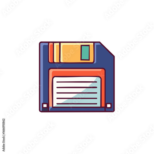 Floppy disk illustration of obsolete data storage media in retro style