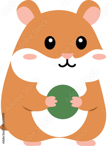 Cute hamster holding green nut vector illustration in simple cartoon style 