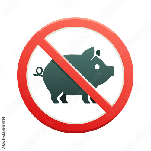 Prohibition sign featuring a pig, circle shape for no pork, livestock restrictions, or ban of pig farming