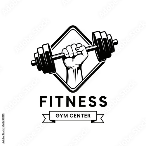 Fitness & Strength Logo: A Strong Hand Lifting a Dumbbell, Symbolizing Power, Dedication, and Personal Growth.