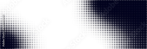 Half tone dot pattern background with gradient texture and fade effect. Pixel black comic art for overlay or pop design in retro style. Vintage grunge background.