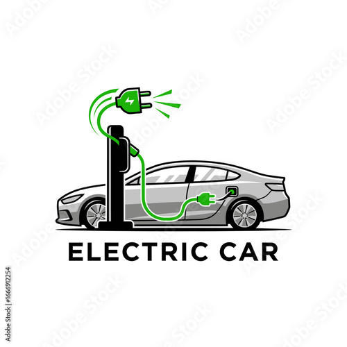 Illustration of Modern Electric Car Charging at Eco-Friendly Station with Clean Energy Concept