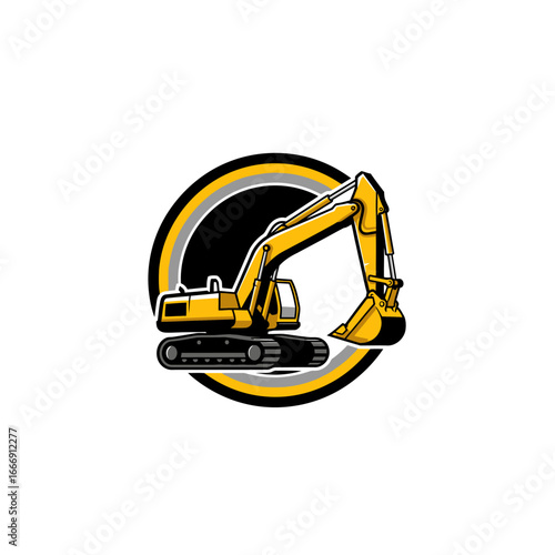 Yellow Excavator in Circle Logo Design for Construction and Heavy Equipment Branding
