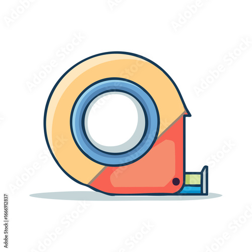 Cartoon measuring tape illustration, tool for measuring length and distance. Flat style drawing of measurement instrument.