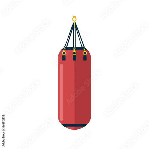 Isolated Red Punching Bag Illustration Heavy Bag Hanging from Straps Gym Equipment Training Gear