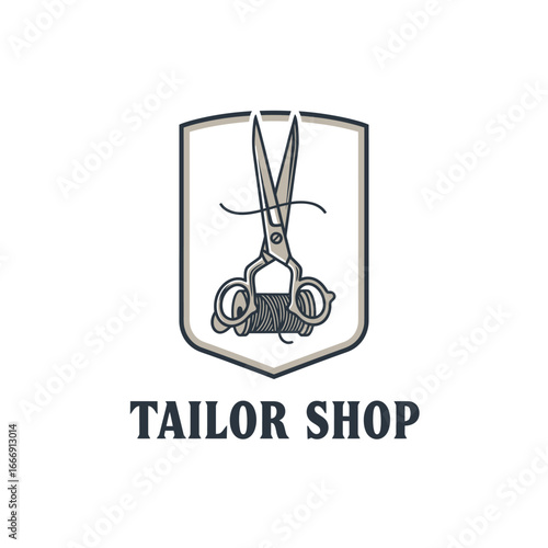 Elegant Tailor Shop Logo Featuring Scissors and Thread Symbolizing Precision and Craftsmanship