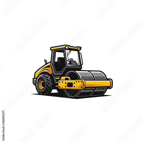 Yellow Road Roller Illustration – Powerful Construction Vehicle