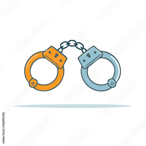 Cartoon Handcuffs Illustration One Orange One Silver Police Equipment Criminal Justice