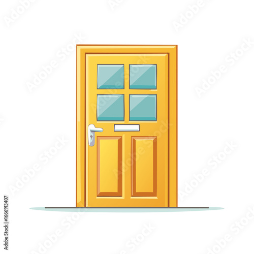 Yellow Entry Door with Glass Panes a Simple Cartoon Style Entrance Access
