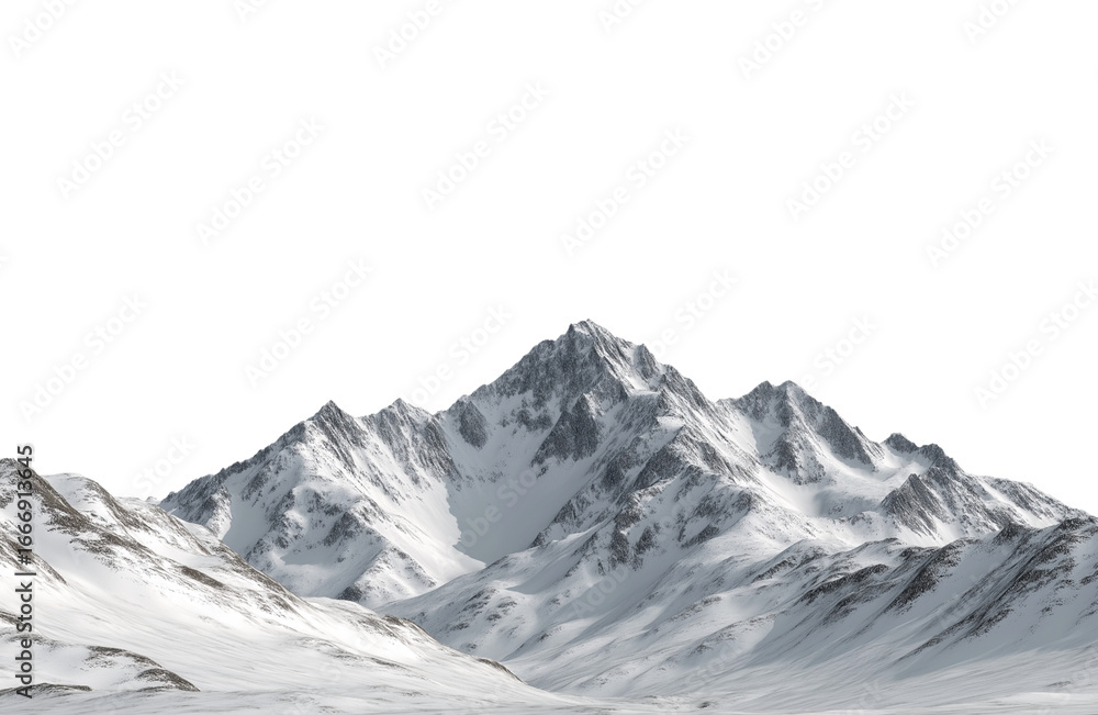 Obraz premium Majestic snowcapped mountain peak isolated on transparent background, a breathtaking landscape of natures grandeur and beauty