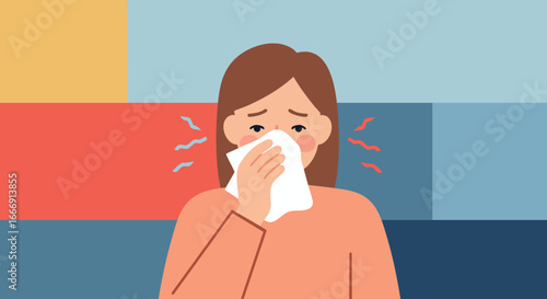 Woman Sneezing Cold Flu Symptom Health Care Illustration Vector Graphic 