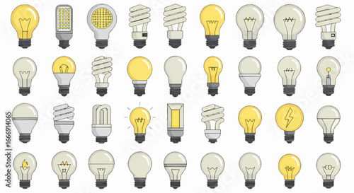 Creative set of diverse light bulb vector graphics for innovation and technology themes