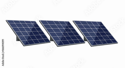 Three solar panels on a white background, renewable energy, sustainable resources