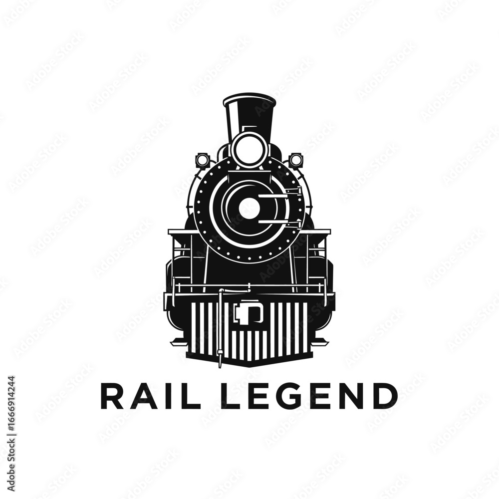 Obraz premium Locomotive Vintage Steam Black and White Striking Logo Design Element