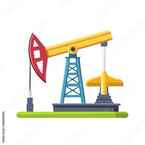Stylized oil pump jack illustration. Oil rig, petroleum industry, energy production, drilling.