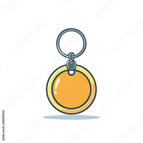 Golden Round Keychain With Metal Ring Illustration, Object and Accessories Concepts
