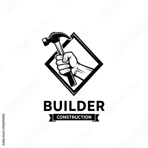 A strong logo for a construction company. A hand firmly grips a hammer.