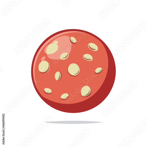 Cartoon Salami Slice Illustration - Circular Meat with Fat, Detailed Vector Graphic on White, Food Concept