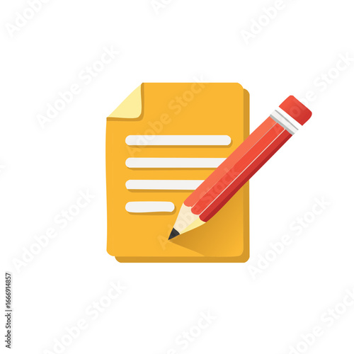 Pencil writing on document sheets illustration symbolizing note taking and text editing