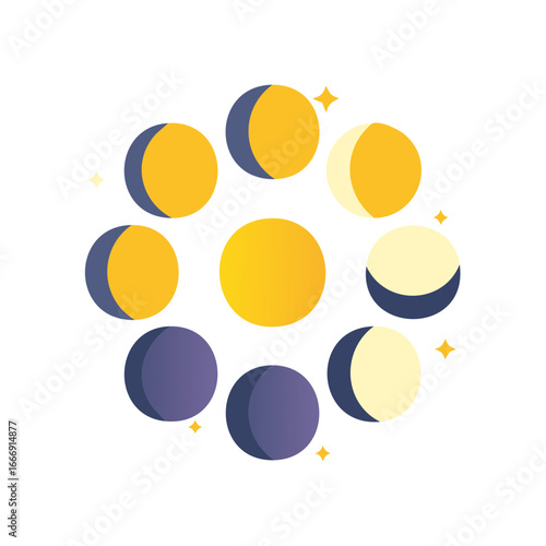 Stylized Moon Phases Cycle With Stars Round Sequence Space Theme