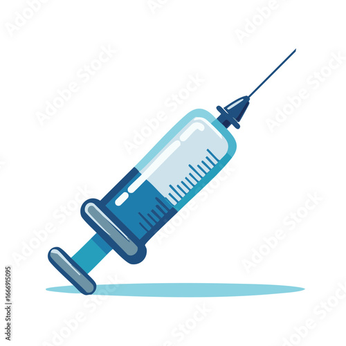 Medical Syringe Illustration with Needle and Blue Liquid for Health and Vaccination Concepts