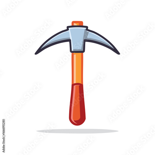Cartoon style pickaxe featuring steel head and orange handle mining exploration resource