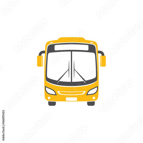 A simple illustration of a yellow bus front view.