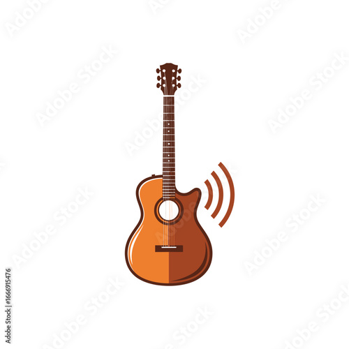 Illustration of an acoustic guitar with sound waves.