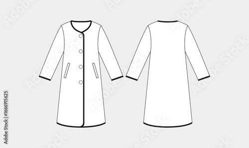 maxi long cover-ups sketch drawing vector, pattern apparel sketch, long button down cardigan, font and back view, night dress sketch 