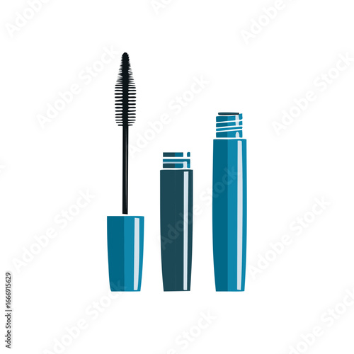 Blue Mascara Applicator and Container Set on Isolated Background