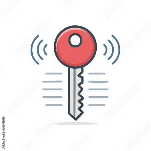 Smart Key with Wireless Signal Flat Vector Icon
