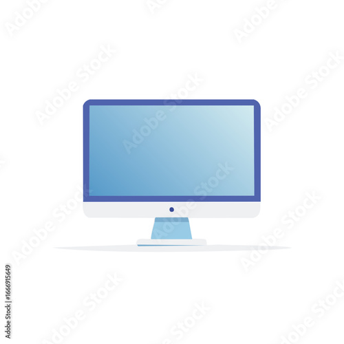 Modern style personal computer desktop monitor with a blue gradient screen and white frame illustration
