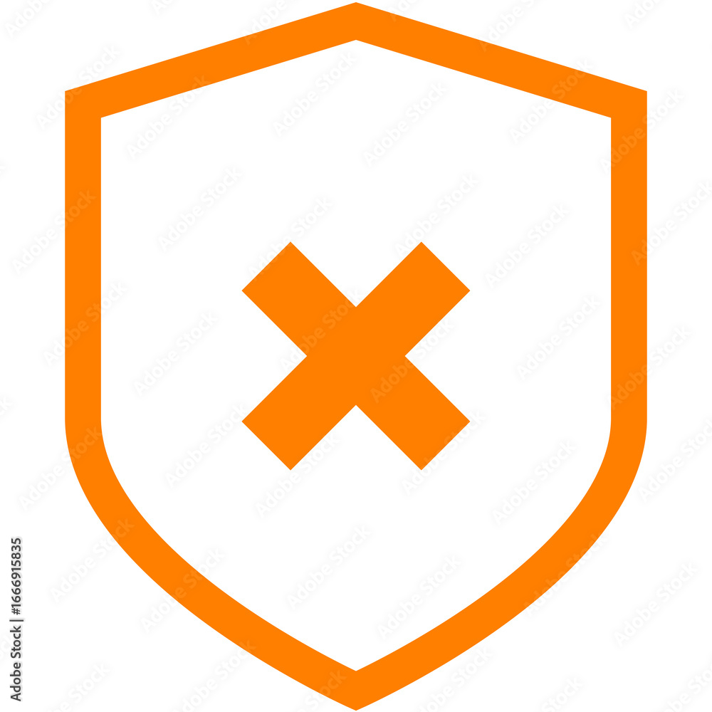 Obraz premium orange outline shield cross x icon