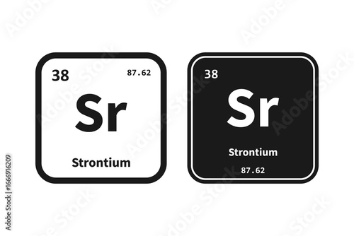 Strontium, Sr, chemical periodic table element icon. The chemical element of the periodic table. Icon with molar mass and atomic number for lab, science or chemistry class.