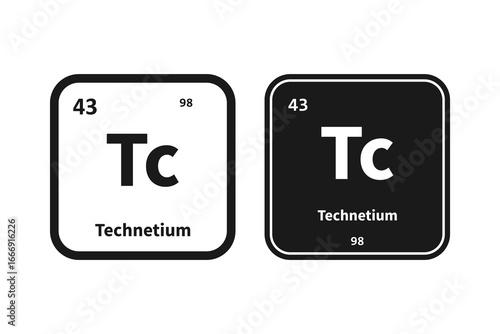 Technetium, Tc, chemical periodic table element icon. The chemical element of the periodic table. Icon with molar mass and atomic number for lab, science or chemistry class.