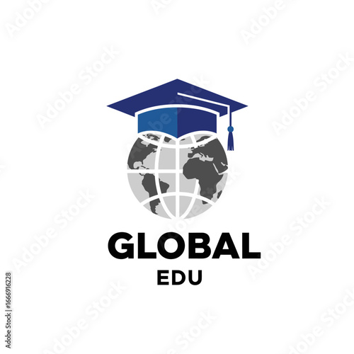 Global Edu logo featuring a graduation cap on a world map, symbolizing worldwide education.