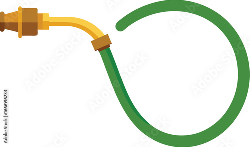 Green garden hose with brass connector forming a loop