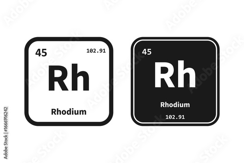 Rhodium, Rh, chemical periodic table element icon. The chemical element of the periodic table. Icon with molar mass and atomic number for lab, science or chemistry class.