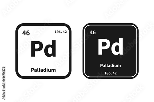 Palladium, Pd, chemical periodic table element icon. The chemical element of the periodic table. Icon with molar mass and atomic number for lab, science or chemistry class.