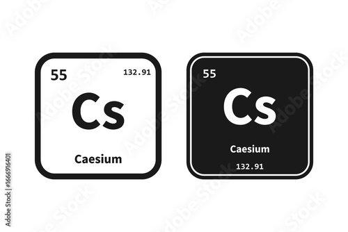 Caesium, Cs, chemical periodic table element icon. The chemical element of the periodic table. Icon with molar mass and atomic number for lab, science or chemistry class.