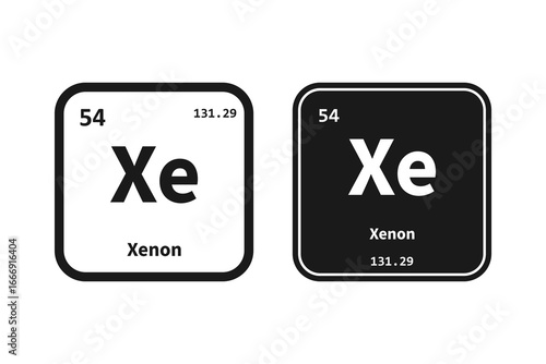 Xenon, Xe, chemical periodic table element icon. The chemical element of the periodic table. Icon with molar mass and atomic number for lab, science or chemistry class.
