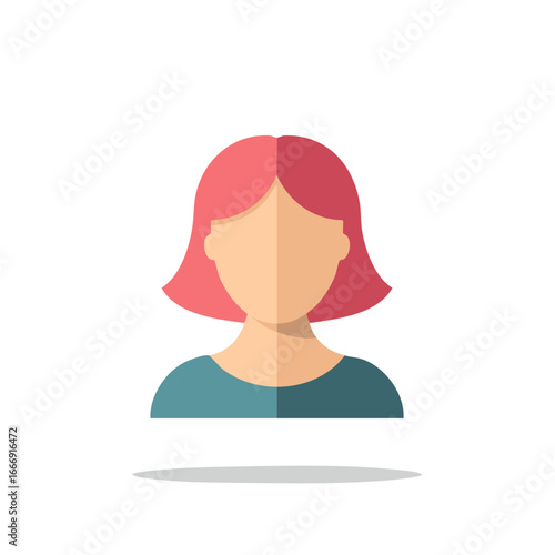 Minimalistic illustration of a woman with pink hair, avatar character for profile or user icon