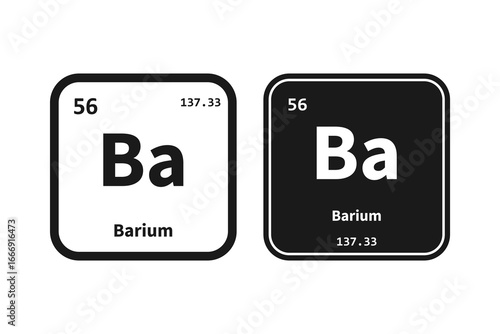 Barium, Ba, chemical periodic table element icon. The chemical element of the periodic table. Icon with molar mass and atomic number for lab, science or chemistry class.