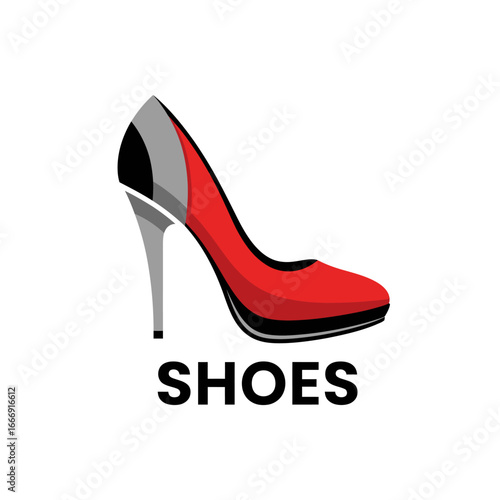 Red high heels shoe logo design. Fashionable and stylish footwear illustration.