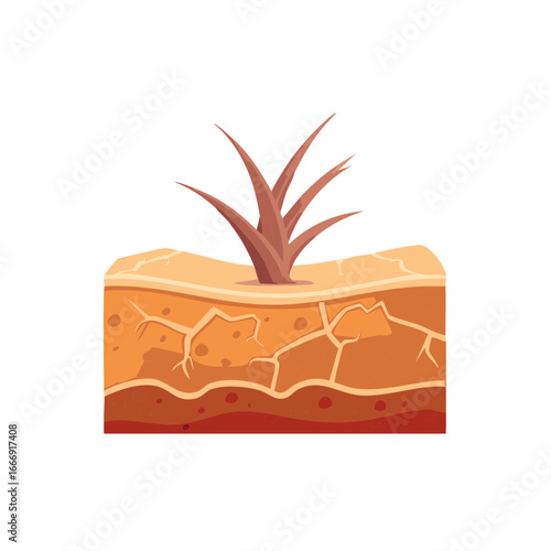 Cracked Earth Illustration Showing Drought Conditions Affecting Vegetation
