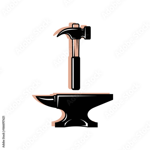 Logo anvil blacksmith hammer vector industry