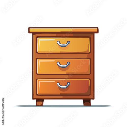 Cartoon style wooden dresser with three drawers and crescent handles