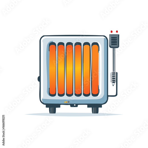 Glowing Orange Element Radiator Warms Air in Enclosed Heater Cartoon Style on White