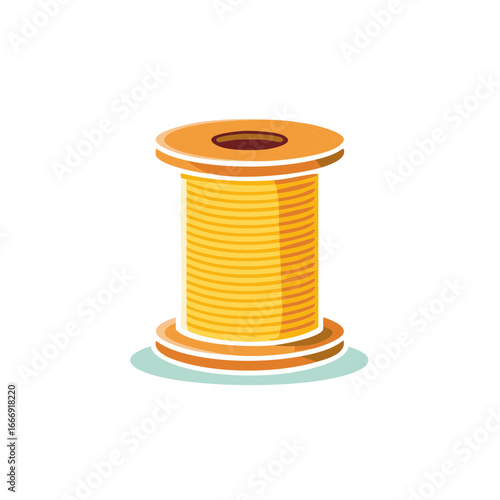 Isolated yellow spool of thread vector illustration for needlecraft or sewing concepts