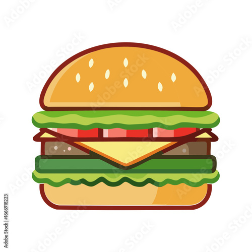 Vibrant Illustration of a Classic Cheeseburger with Fresh Lettuce Tomato and Melted Cheese on a Sesame Seed Bun